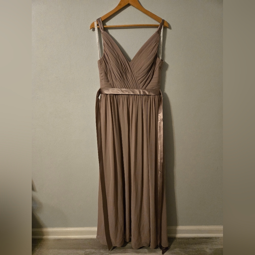Azazie Champagne Long Chiffon Dress